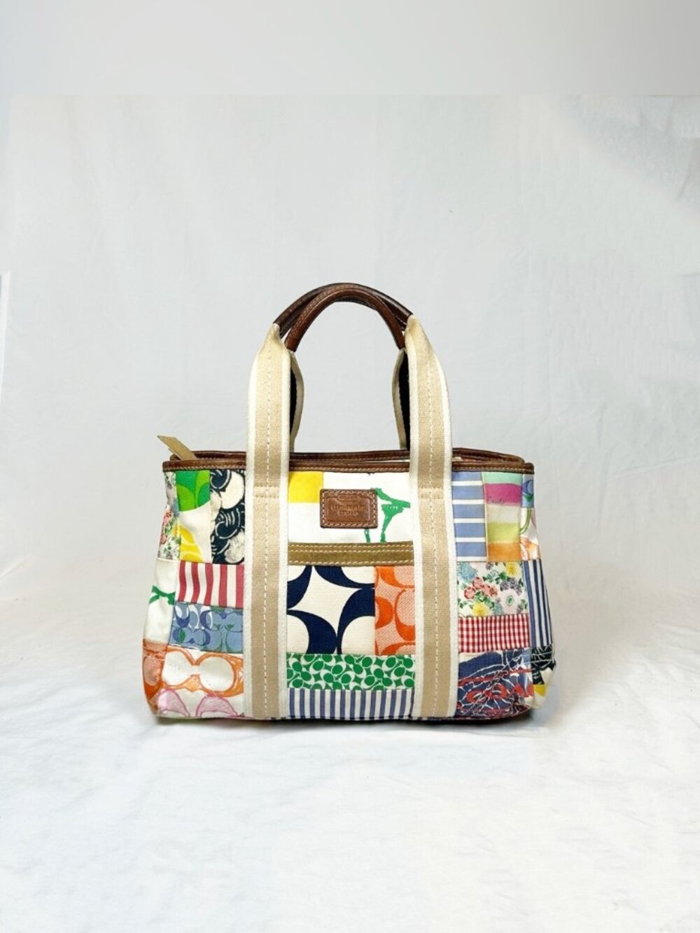 Vintage Coach Hamptons Multicolor Weekend Canvas Signature Patchwork Tote Bag